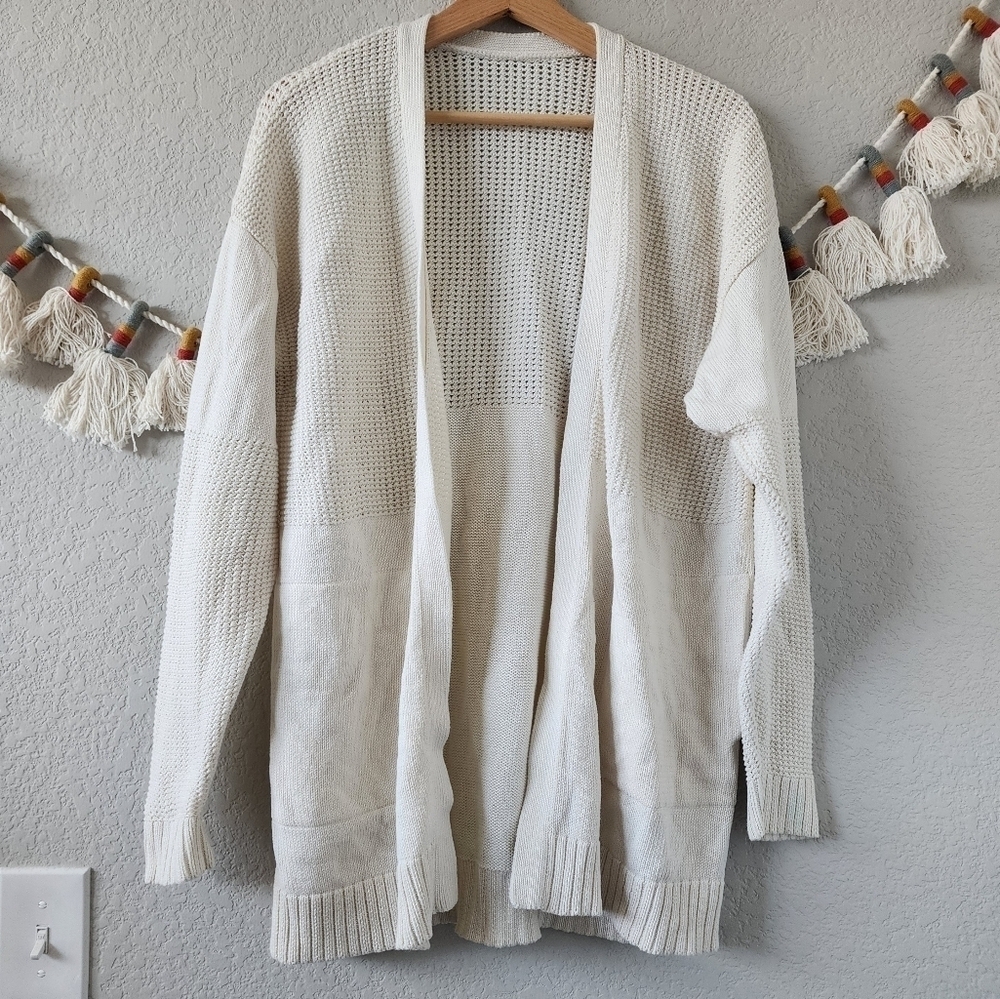 Lululemon Easy Embrace Wrap Open Front Cotton Knit Longline Cardigan White M/L